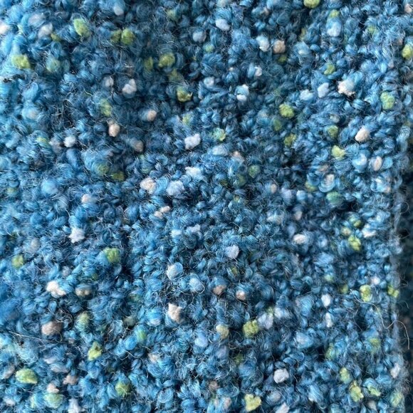 Vintage Handwoven Blue Scarf | Yuki Kreiner Boucle Wool Blend Textured - Picture 4 of 5